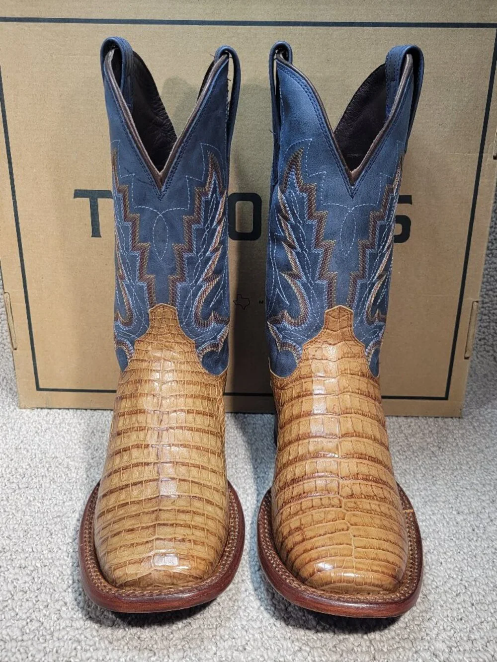 Tecovas The William Men's US Size 8.5D Toffee Navy Caiman Cowboy Boots